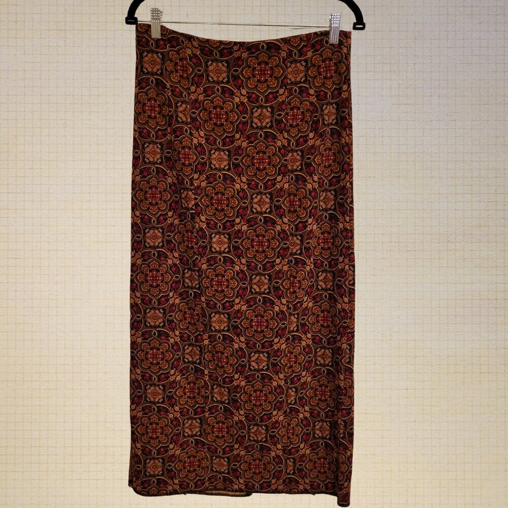 Dark Academia Christopher & Banks Long Pencil Skirt Stretch Oriental Print